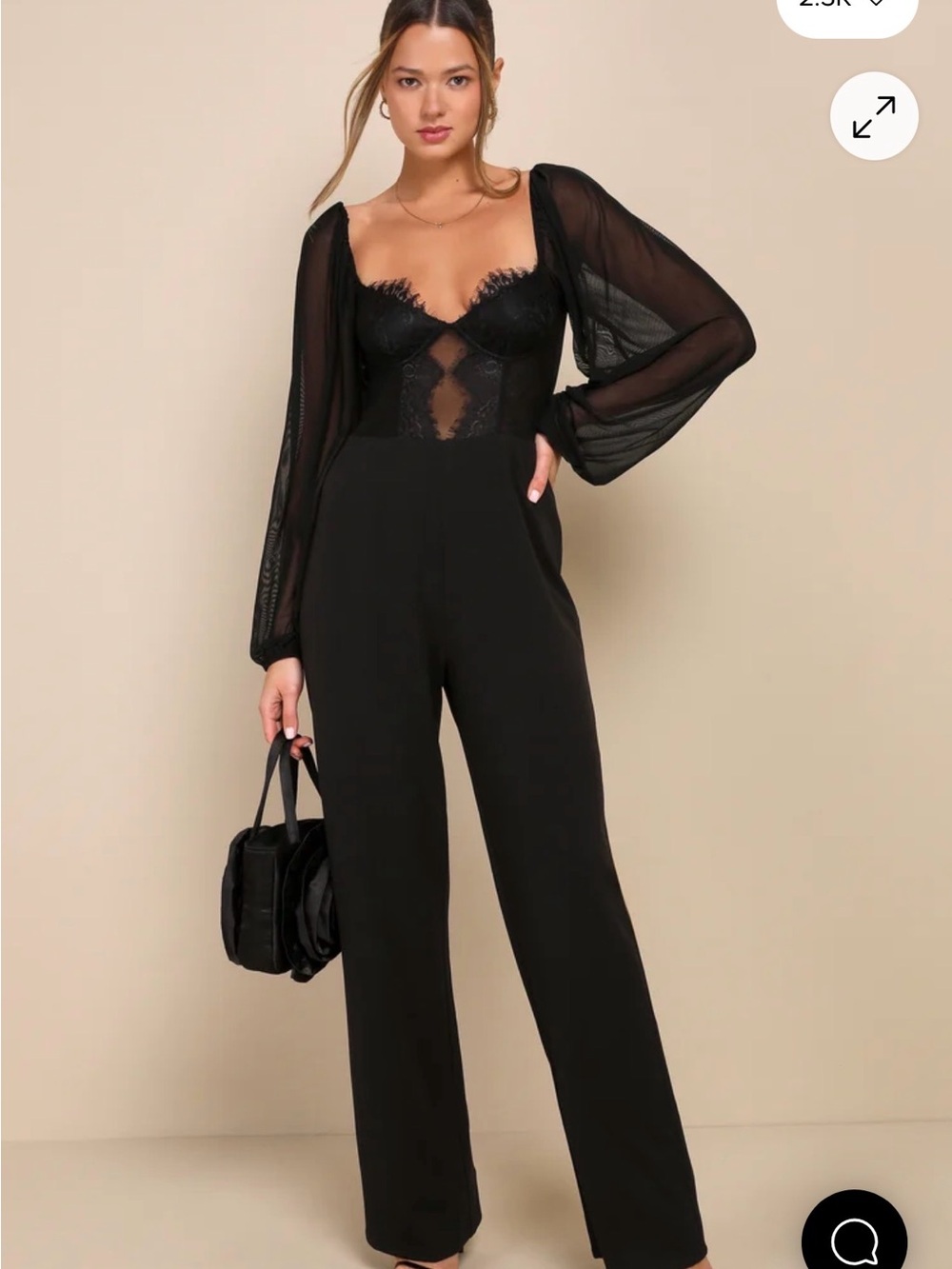 Lulu's Black Sheer Lace Bodice Wide Leg Jumpsuit